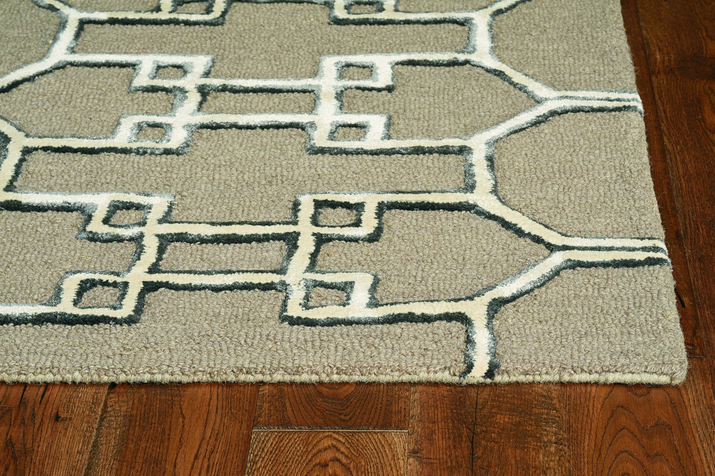 115 Brown & Ivory Wool Trellis Hand Tufted Rug