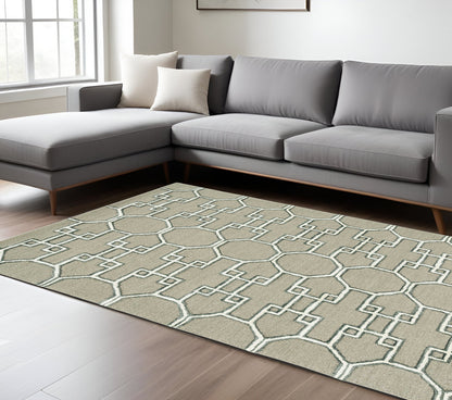 115 Brown & Ivory Wool Trellis Hand Tufted Rug
