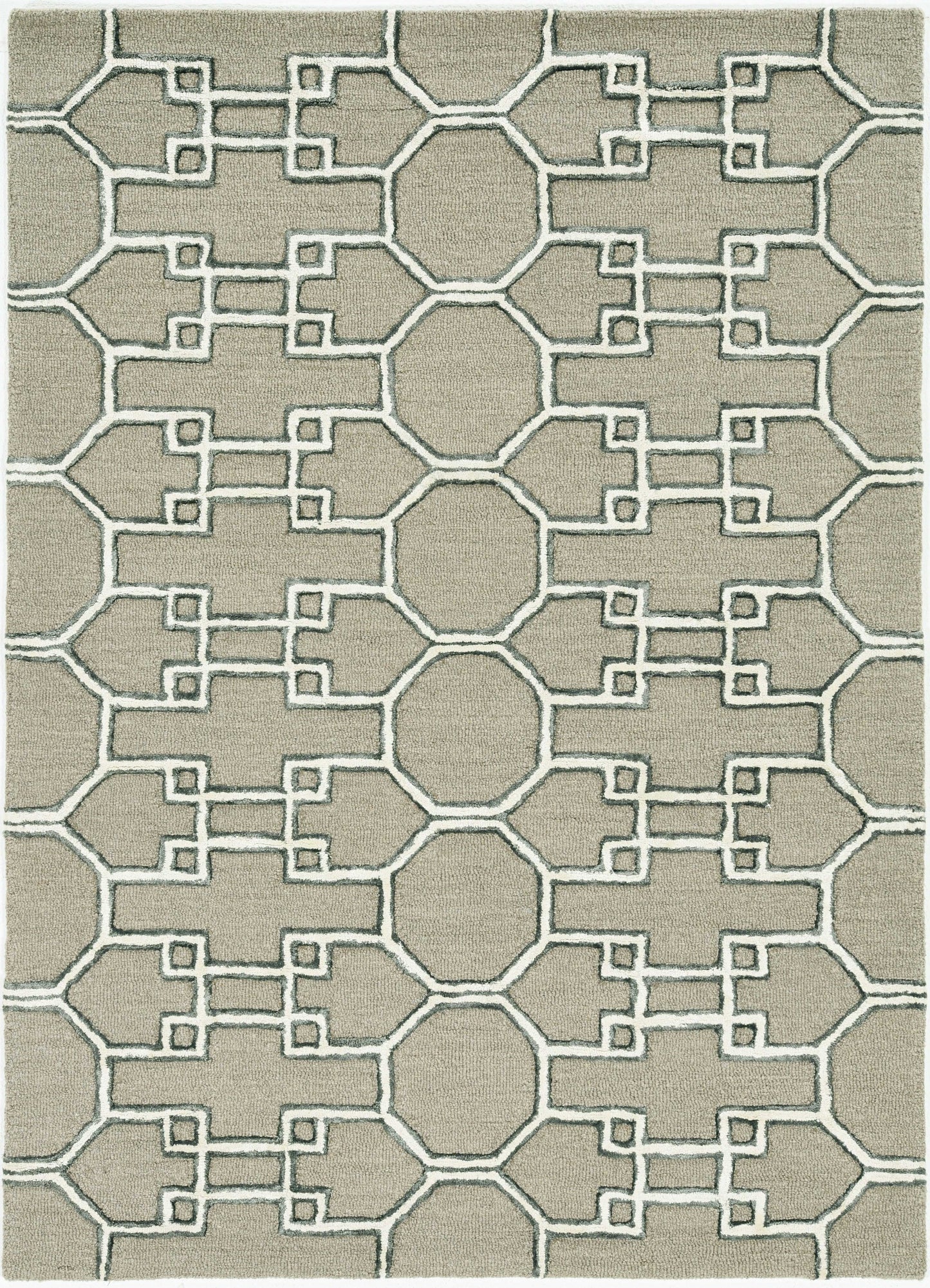 115 Brown & Ivory Wool Trellis Hand Tufted Rug