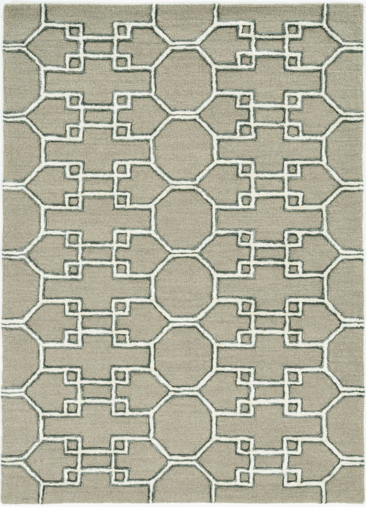 115 Brown & Ivory Wool Trellis Hand Tufted Rug