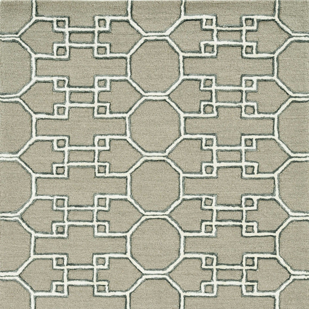 115 Brown & Ivory Wool Trellis Hand Tufted Rug
