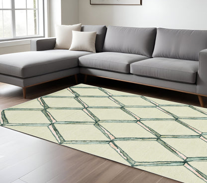 115 Cream Wool Geometric Hand Tufted Rug