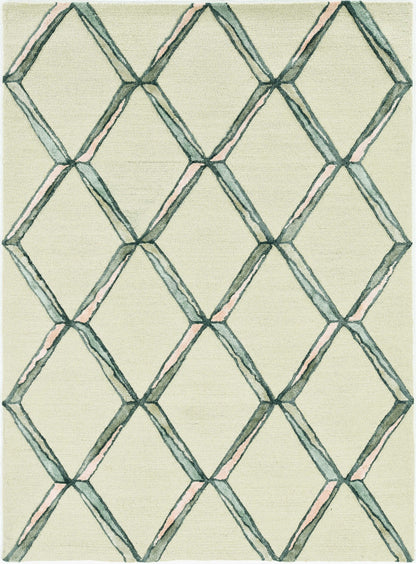 115 Cream Wool Geometric Hand Tufted Rug
