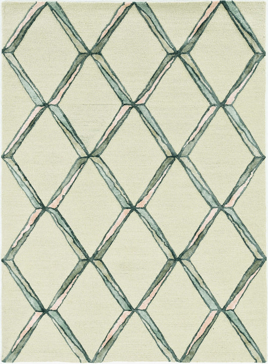 115 Cream Wool Geometric Hand Tufted Rug