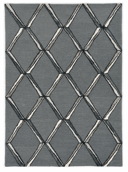 115 Gray Wool Geometric Hand Tufted Rug
