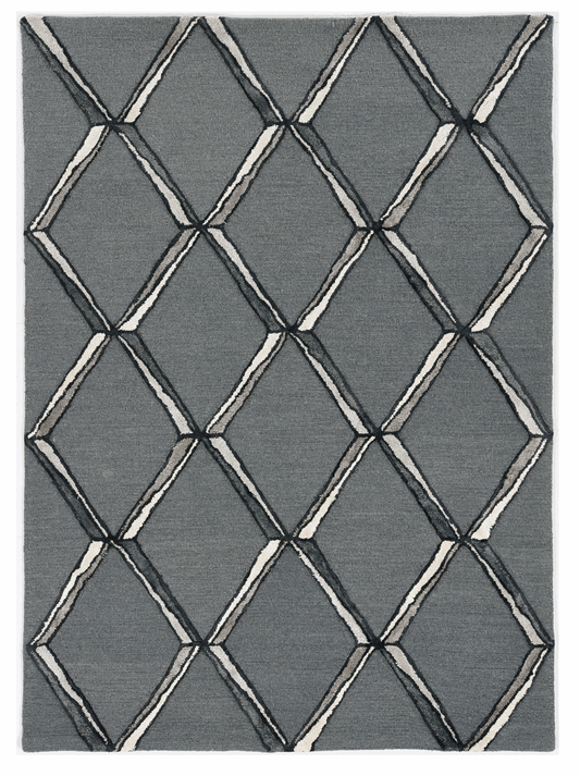 115 Gray Wool Geometric Hand Tufted Rug