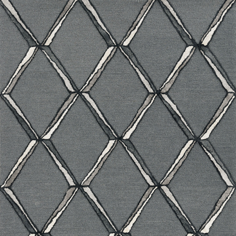 115 Gray Wool Geometric Hand Tufted Rug