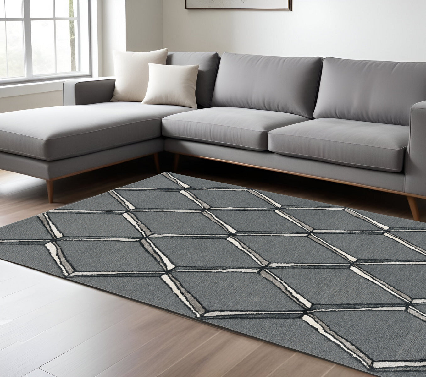 115 Gray Wool Geometric Hand Tufted Rug