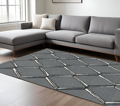 115 Gray Wool Geometric Hand Tufted Rug