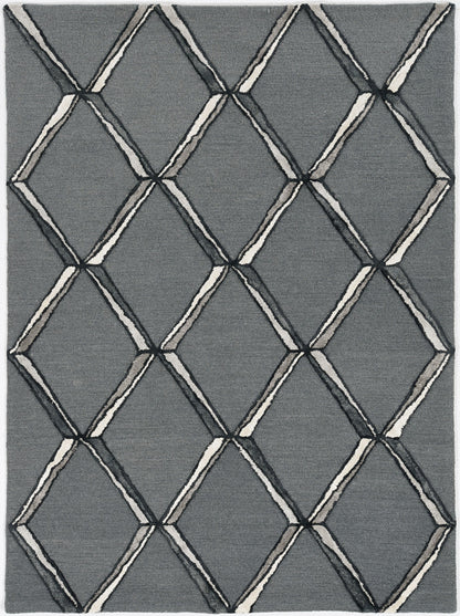 115 Gray Wool Geometric Hand Tufted Rug