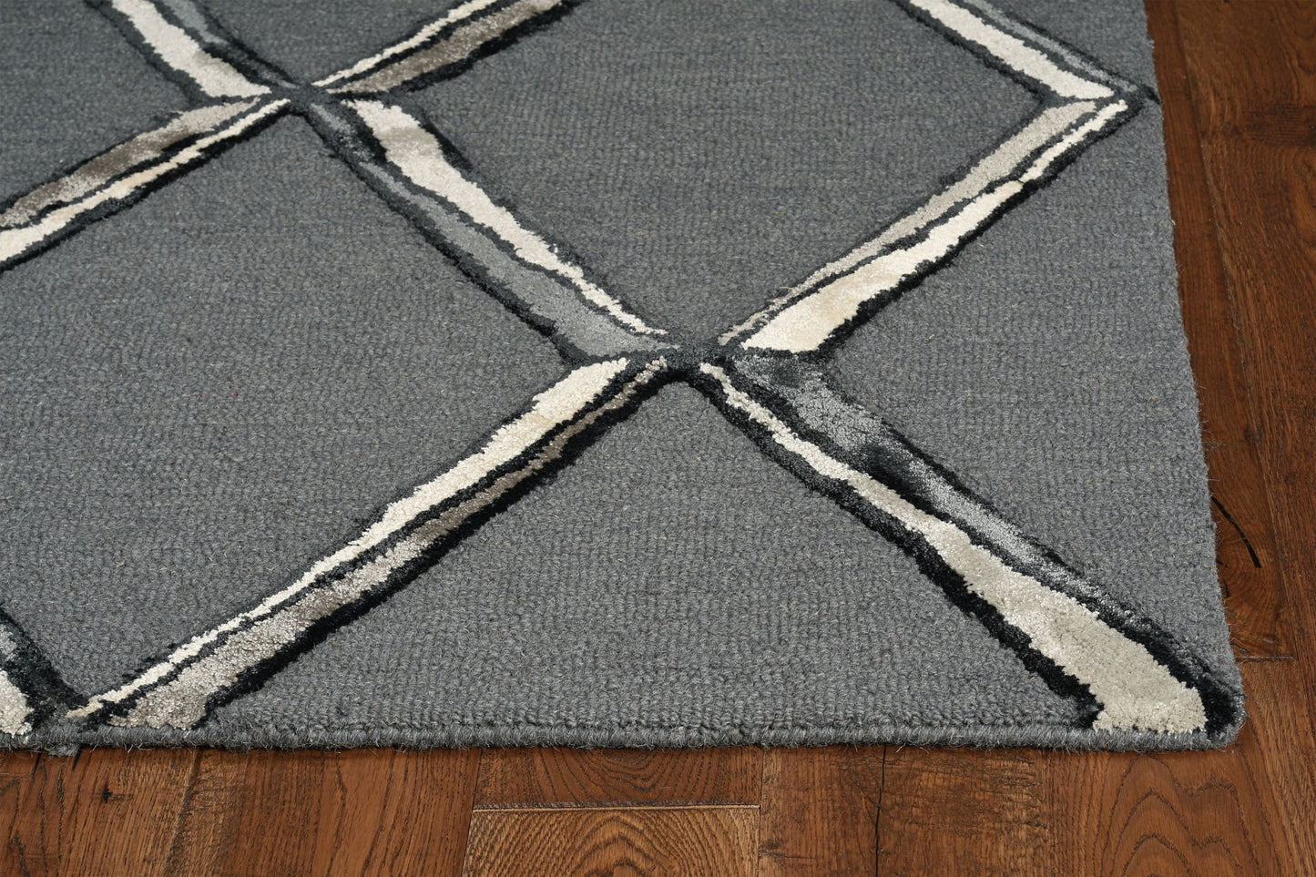 115 Gray Wool Geometric Hand Tufted Rug