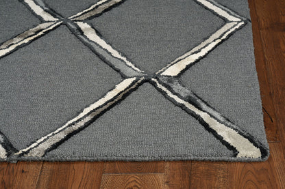 115 Gray Wool Geometric Hand Tufted Rug
