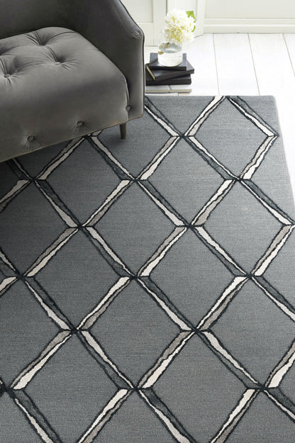 115 Gray Wool Geometric Hand Tufted Rug