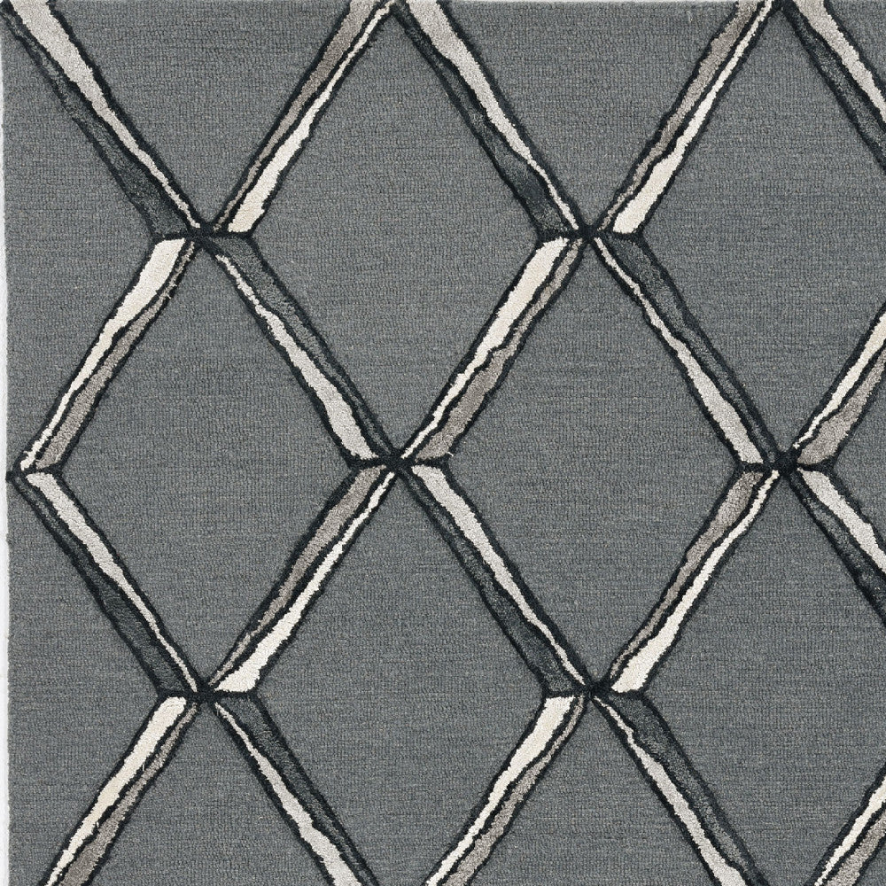 115 Gray Wool Geometric Hand Tufted Rug