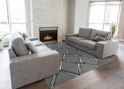 8 x 10 Gray Wool Geometric Hand Tufted Rug