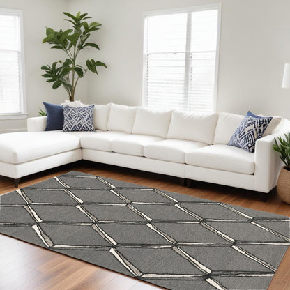 8 x 10 Gray Wool Geometric Hand Tufted Rug