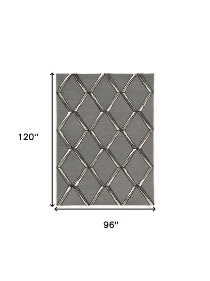 8 x 10 Gray Wool Geometric Hand Tufted Rug