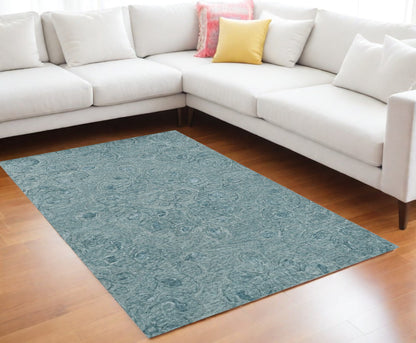 9 x 12 Seafoam Blue Hand Tufted Floral Indoor Rug