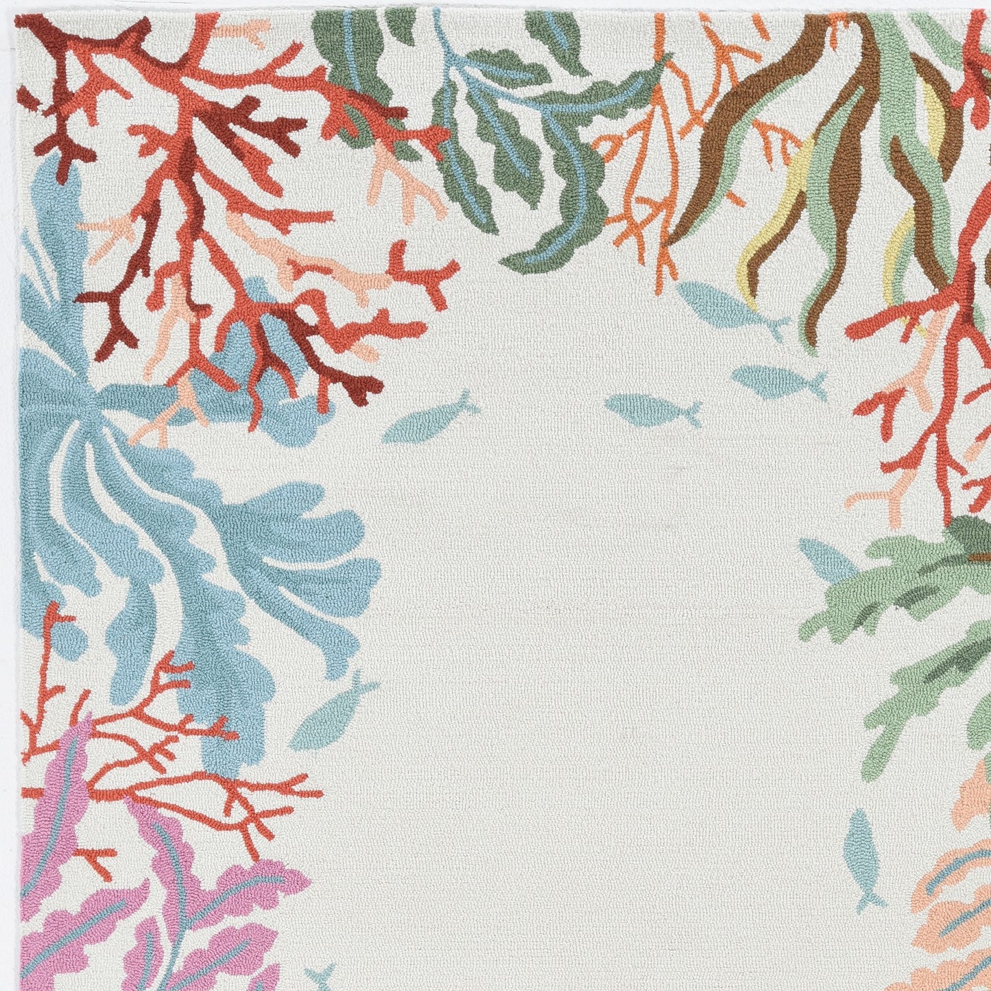 8 x 10 Ivory Hand Hooked Bordered Coral Reef Indoor Rug