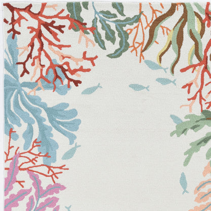 8 x 10 Ivory Hand Hooked Bordered Coral Reef Indoor Rug