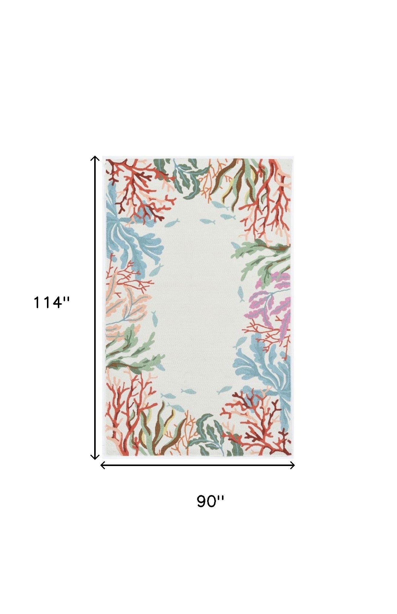 8 x 10 Ivory Hand Hooked Bordered Coral Reef Indoor Rug