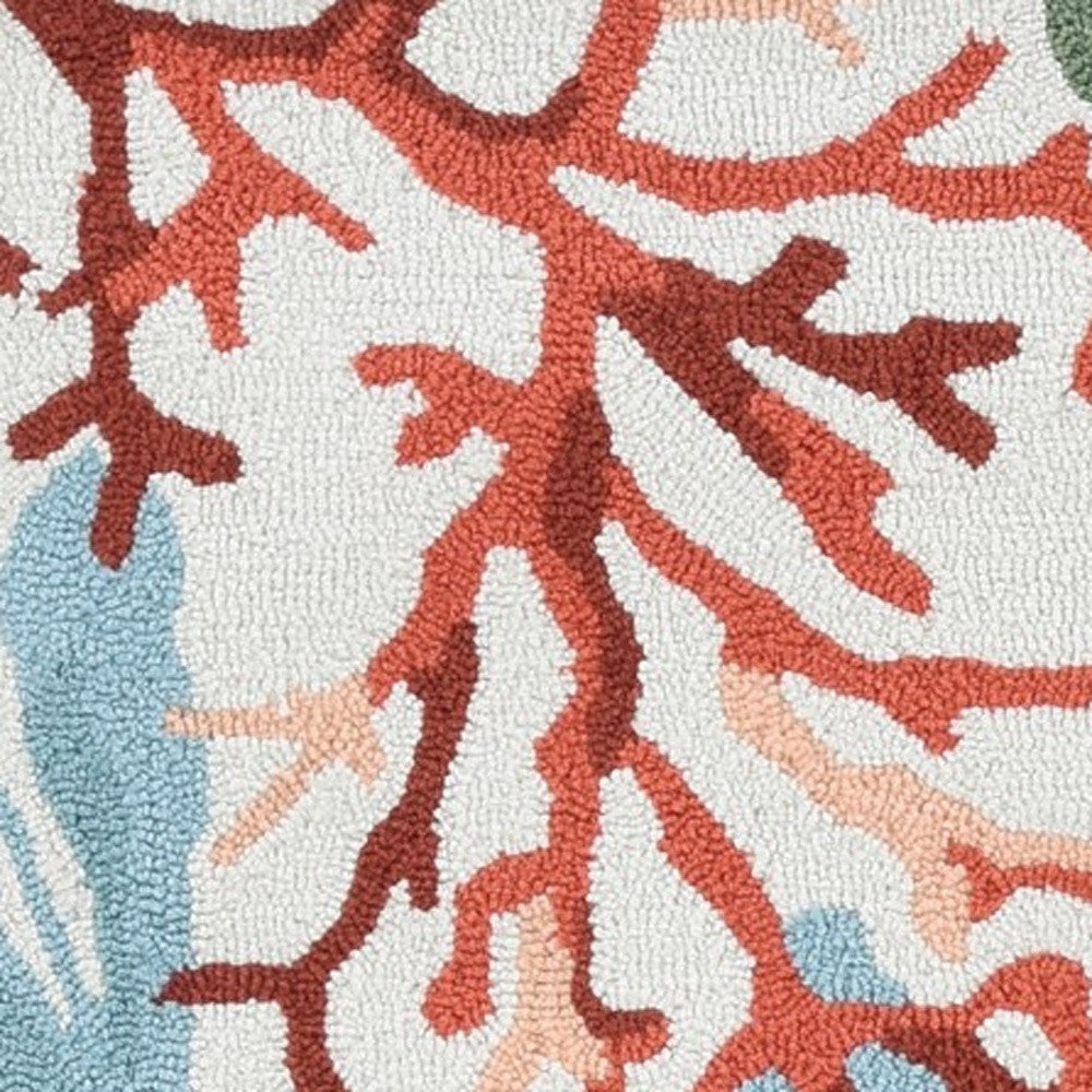 8 x 10 Ivory Hand Hooked Bordered Coral Reef Indoor Rug