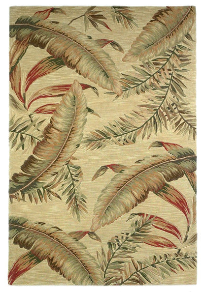 8 x 10 Ivory Hand Tufted Tropical Leaves Indoor Rug