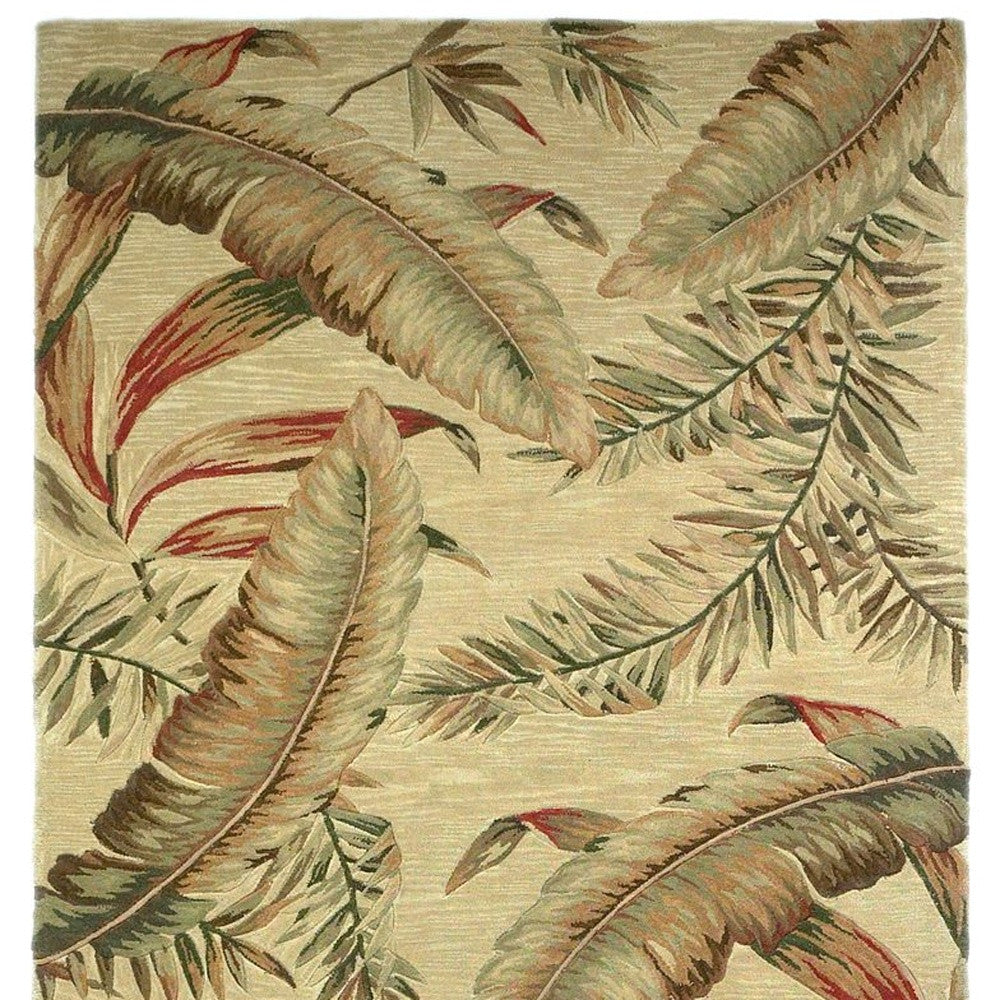 8 x 10 Ivory Hand Tufted Tropical Leaves Indoor Rug