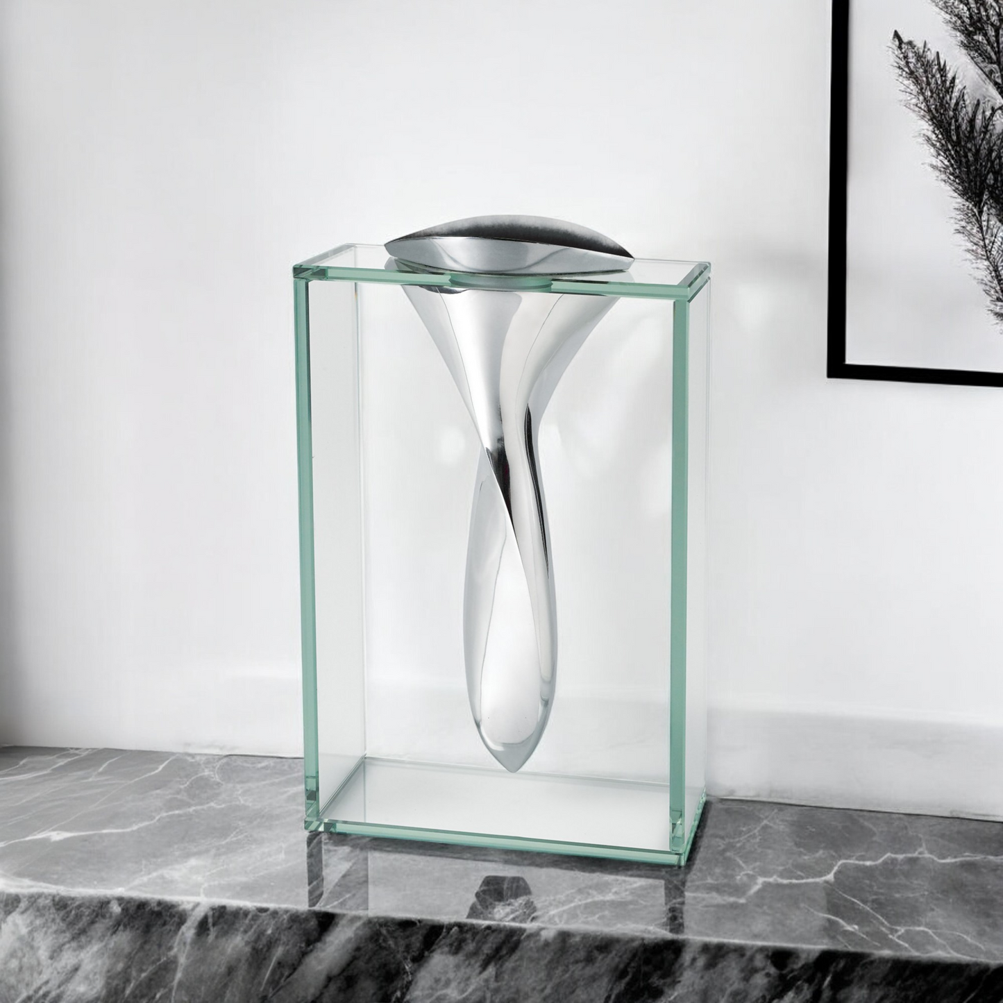 Clear Cylinder Aluminum & Crystal Glass Table Vase