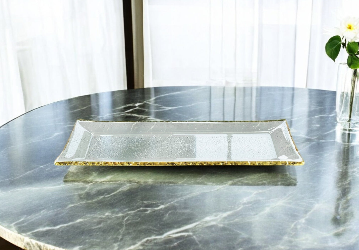 Mouth Blown Rectangular Edge Gold Leaf Serving Platter