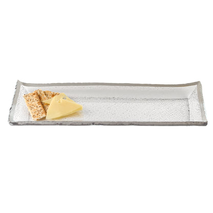 Mouth Blown Rectangular Edge Silver Serving Platter