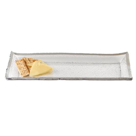 Mouth Blown Rectangular Edge Silver Serving Platter