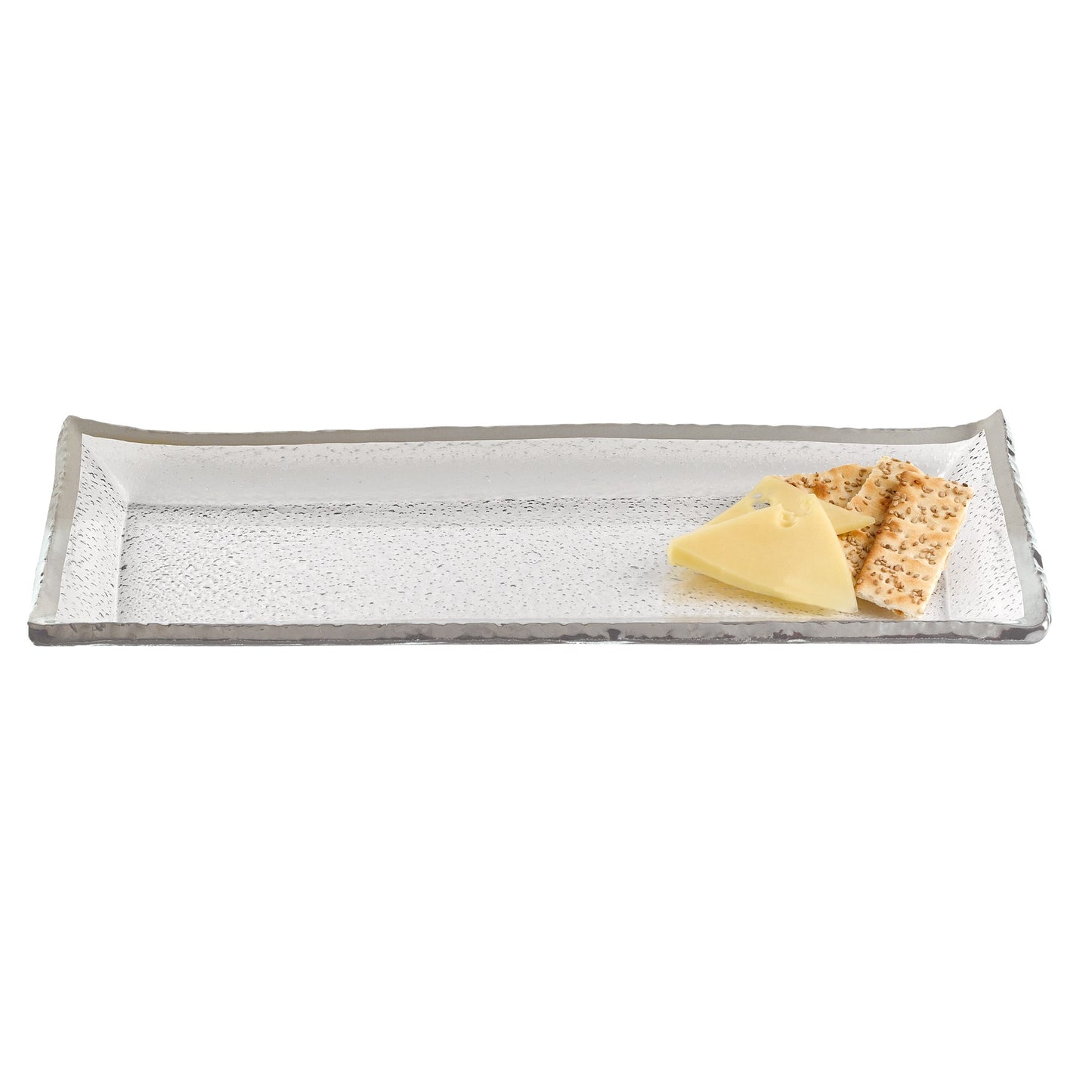 Mouth Blown Rectangular Edge Silver Serving Platter