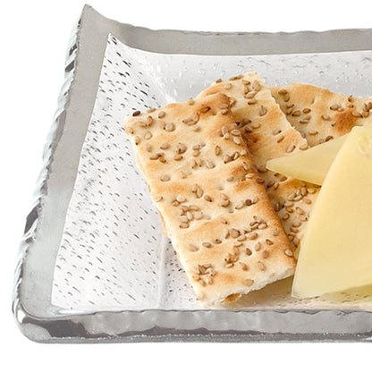 Mouth Blown Rectangular Edge Silver Serving Platter