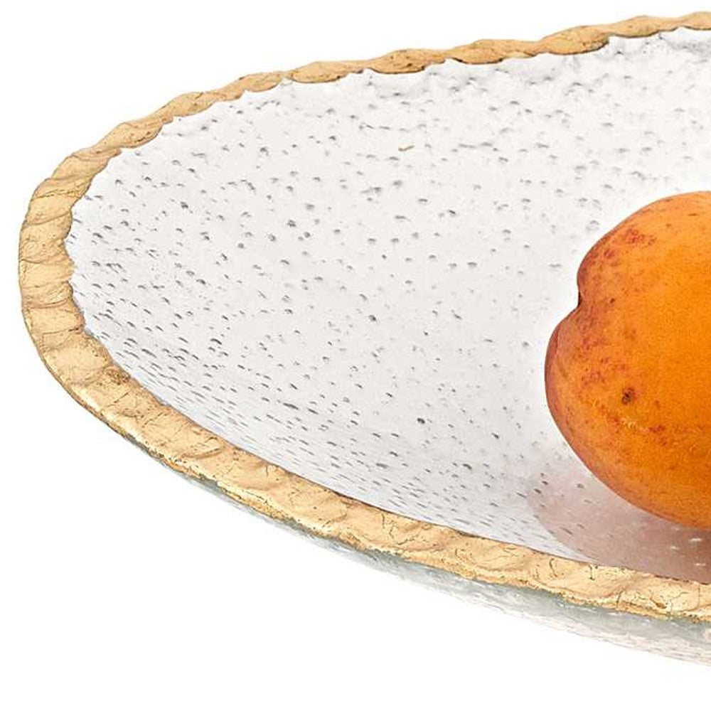 Hand Decorated Oval Edge Gold Leaf Serving Bowl