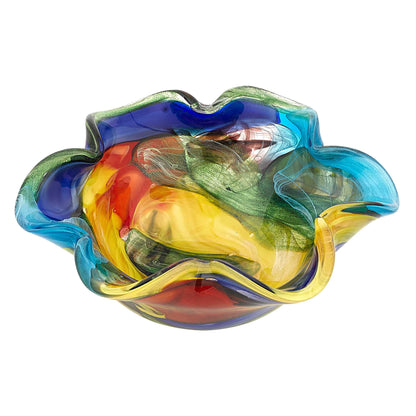 Rainbow Multi Colored Art Glass Centerpiece Bowl