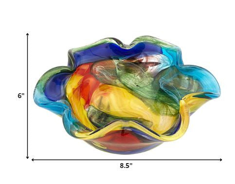 Rainbow Multi Colored Art Glass Centerpiece Bowl
