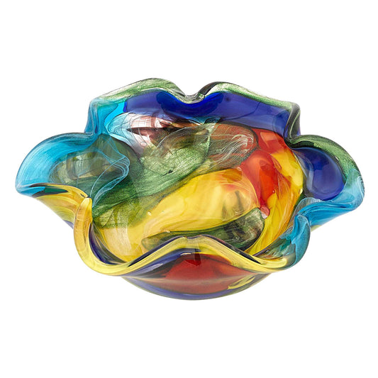Rainbow Multi Colored Art Glass Centerpiece Bowl
