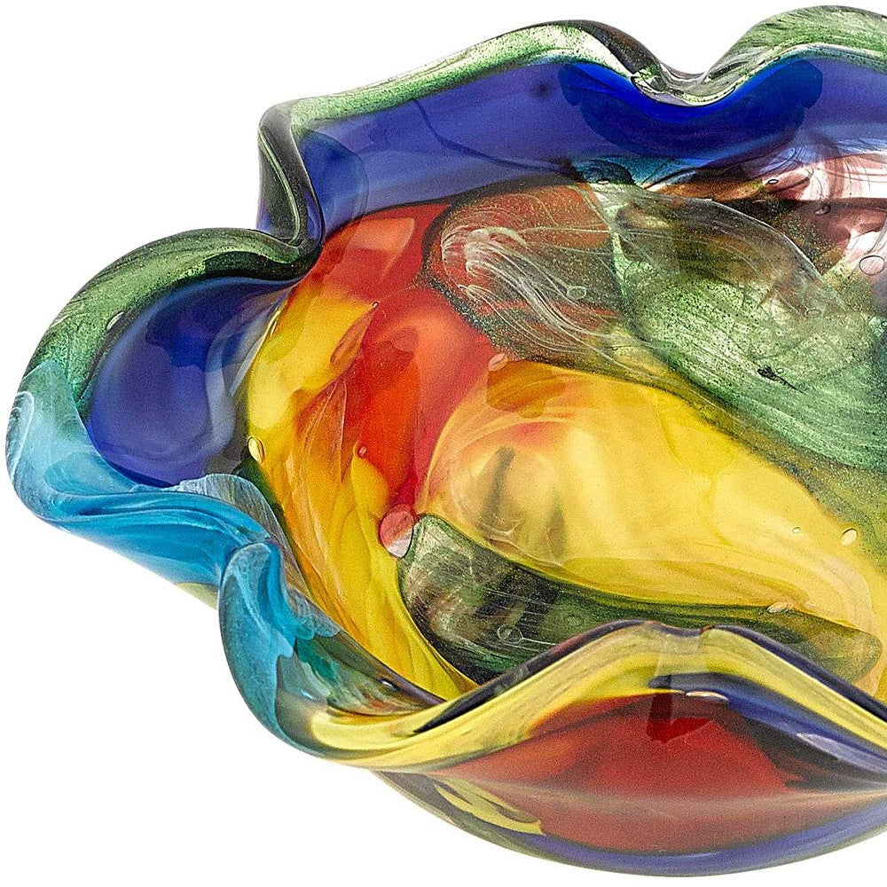 Rainbow Multi Colored Art Glass Centerpiece Bowl