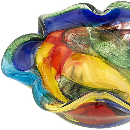 Rainbow Multi Colored Art Glass Centerpiece Bowl