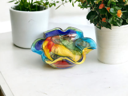 Rainbow Multi Colored Art Glass Centerpiece Bowl