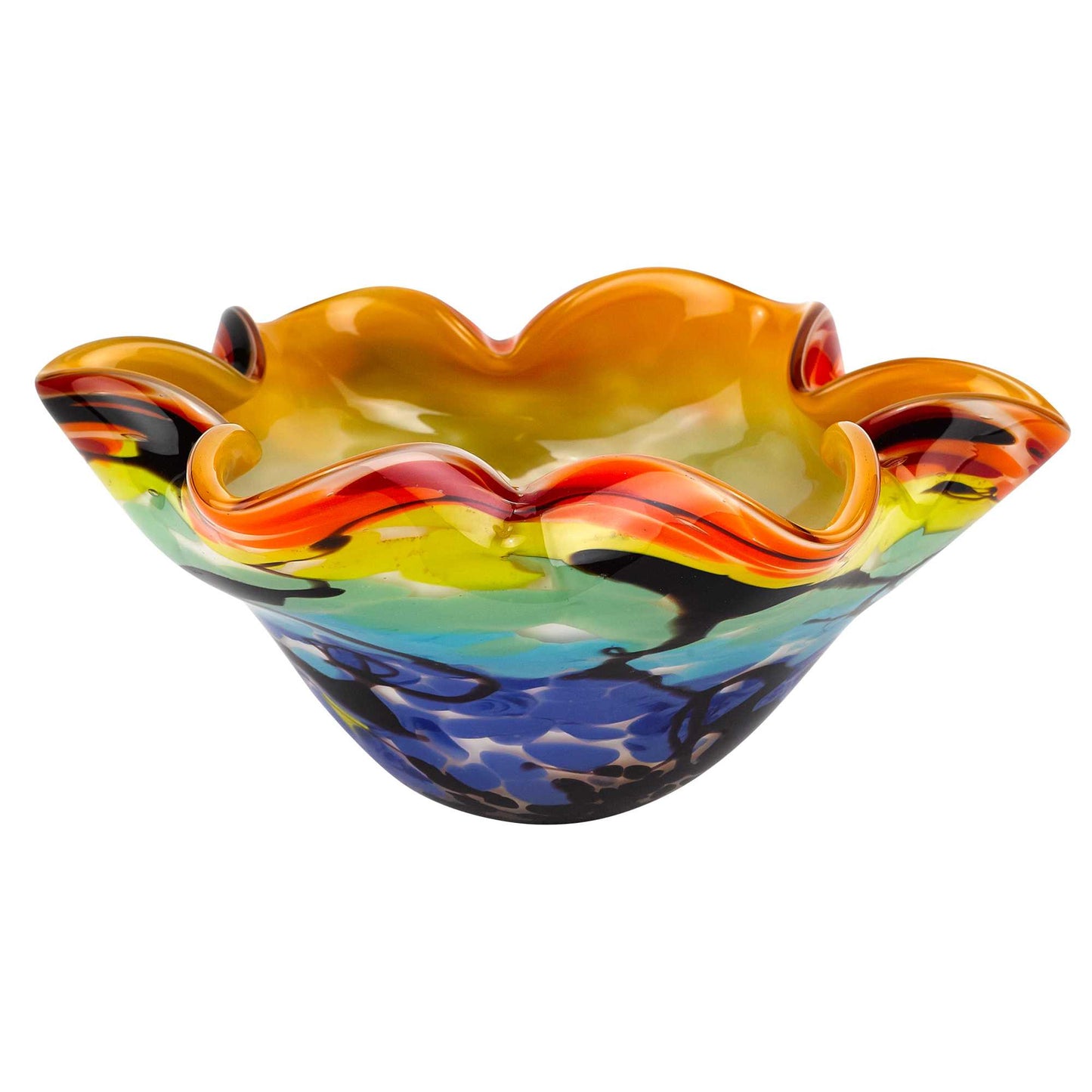 Rainbow Multi Art Glass Wavy Centerpiece Bowl