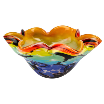 Rainbow Multi Art Glass Wavy Centerpiece Bowl