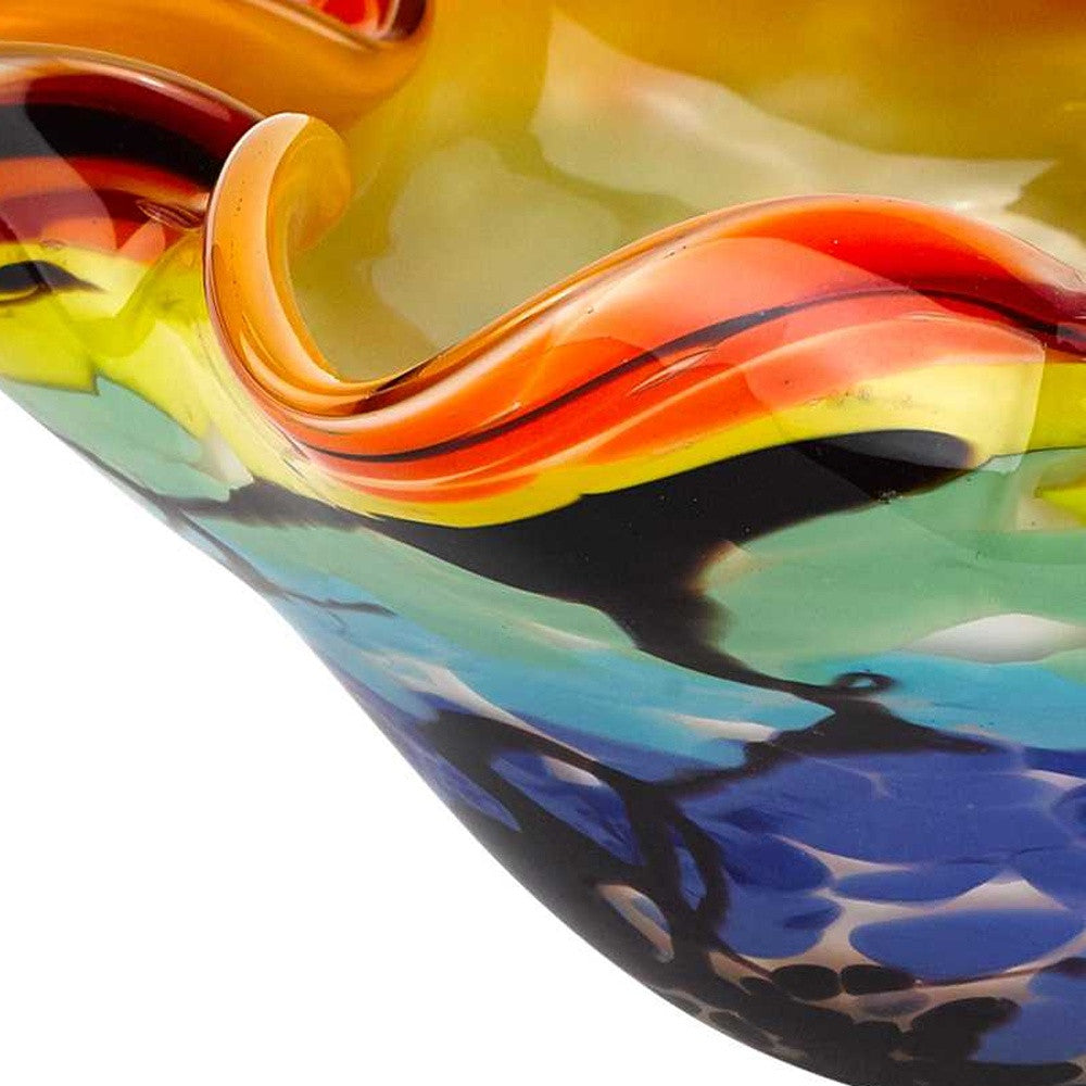 Rainbow Multi Art Glass Wavy Centerpiece Bowl