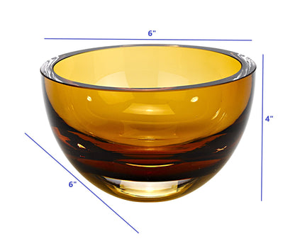Amber Mouth Blown Crystal Thick Walled Bowl