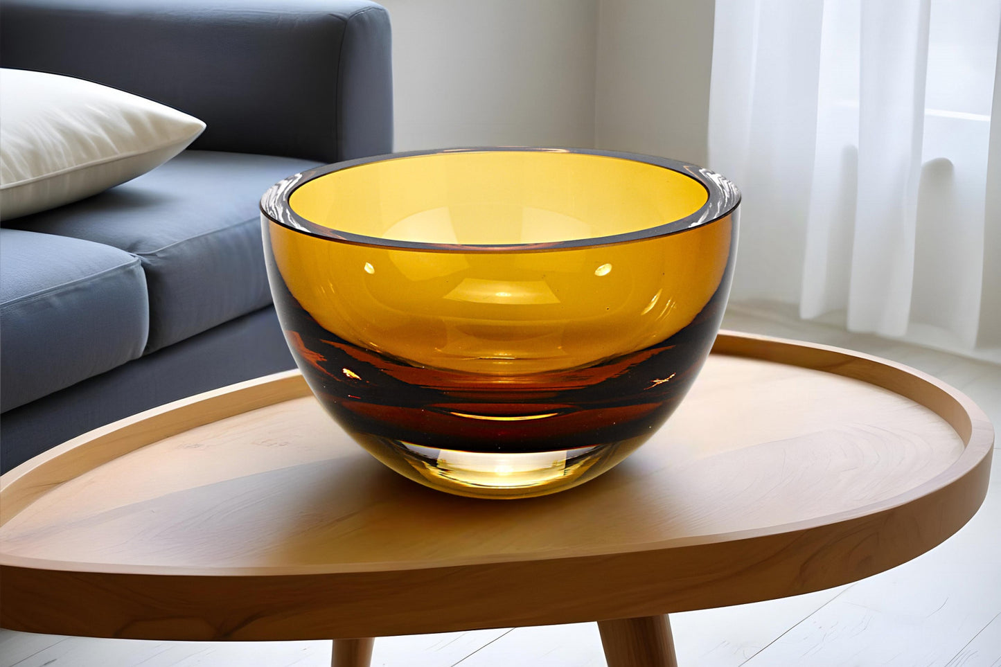Amber Mouth Blown Crystal Thick Walled Bowl