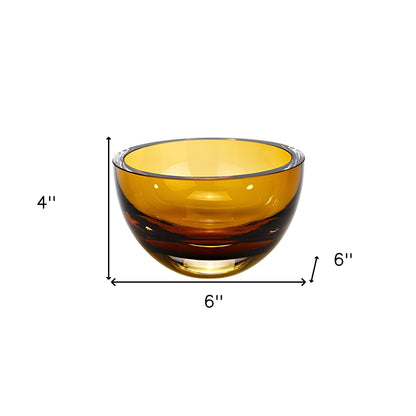 Amber Mouth Blown Crystal Thick Walled Bowl