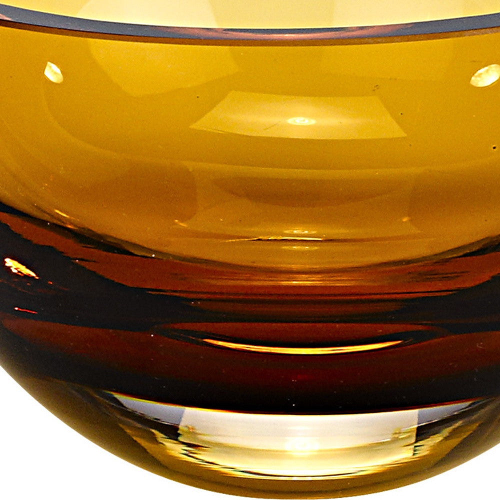 Amber Mouth Blown Crystal Thick Walled Bowl