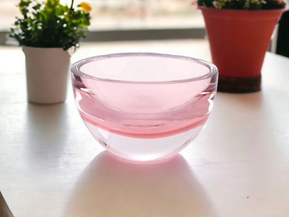 Pink Mouth Blown Crystal Thick Walled Bowl
