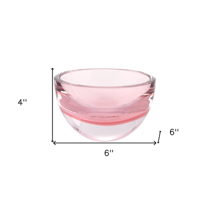 Pink Mouth Blown Crystal Thick Walled Bowl